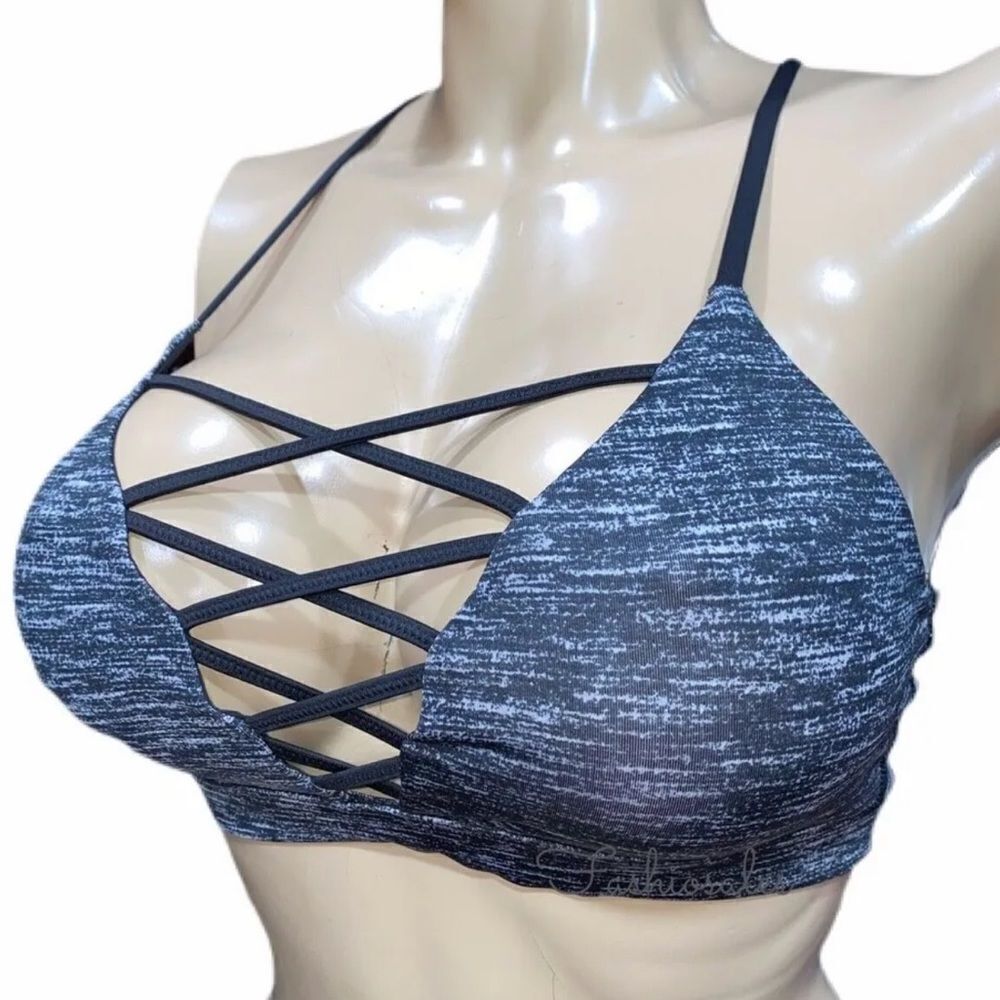 Victoria’s Secret padded sexy Strappy lace up Font sport bra marled gray Medium
